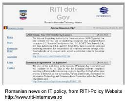 Screen shot from RITI-Policy website on Romanian IT news 