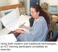 TOT participant prepares for ICT training session