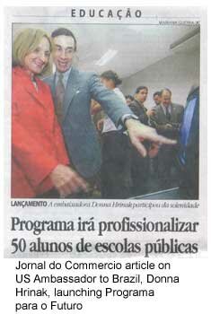 Jornal do Commercio article on US Ambassador to Brazil, Donna Hrinak, launching Programa para o Futuro