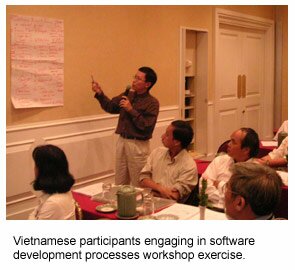 Vietnamese participants engage in software development processes workshop exercise