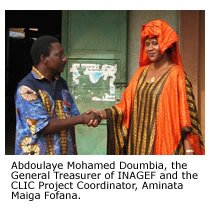 Abdoulaye Mohamed Doumbia, the General Treasurer of INAGEF and the CLIC Project Coordinator, Aminata Maiga Fofana.
