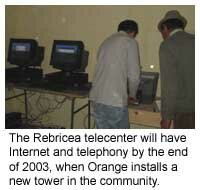 Image of the inside of the Rebricea telecenter, which will have Internet and telephony by the end of 2003, when Orange installs a new tower in the community.