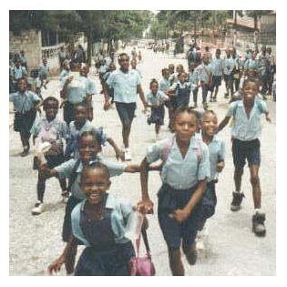 Haitian school kids leaving school