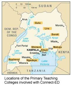 Locations of each primary teaching colleges where Connect-ED is working.