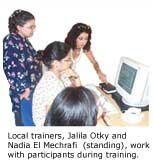 Local trainers, Jalila Otky and Nadia El Mechrafi (standing), working with participants during training.