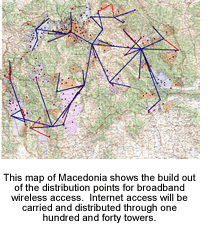Map of Macedonia showing the network of broadband wireless access points