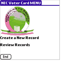 Screen shot of PDA screen shoting NEC Voter Card Menu