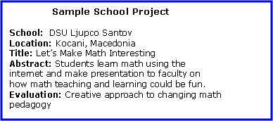 Sample school project - School: DSU Ljpco Santov; Location: Kocani, Macedonia; Title: Let's Make Mat